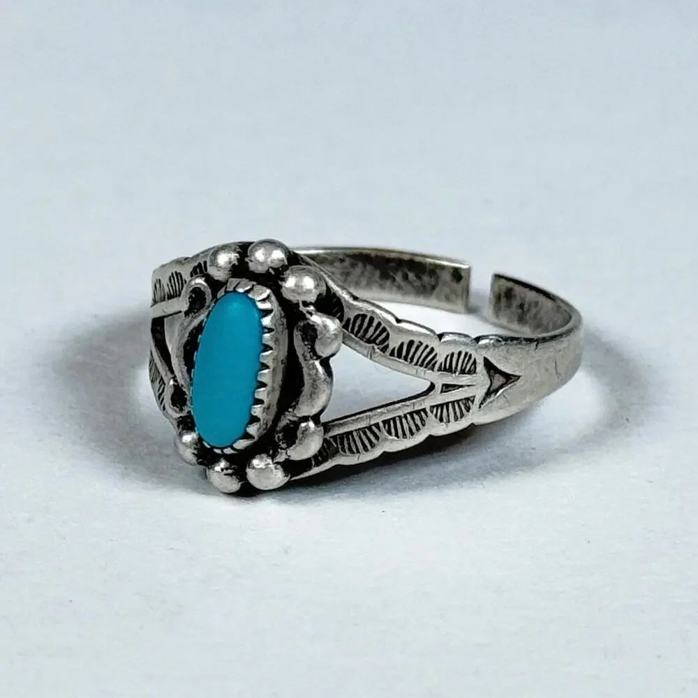 Vintage Sterling Silver Native American Turquoise Ring 8us Size 2.71g